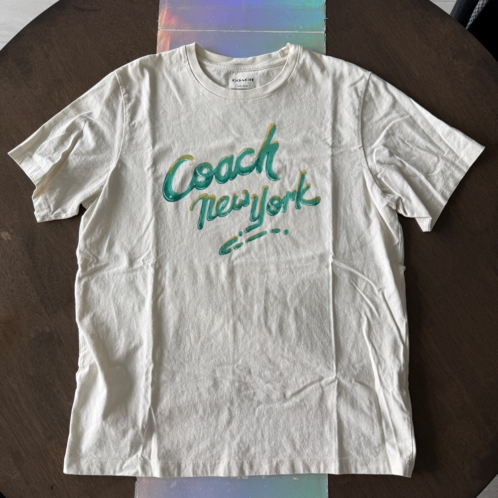 Coach Mens Cream Tee with Graphic size Large